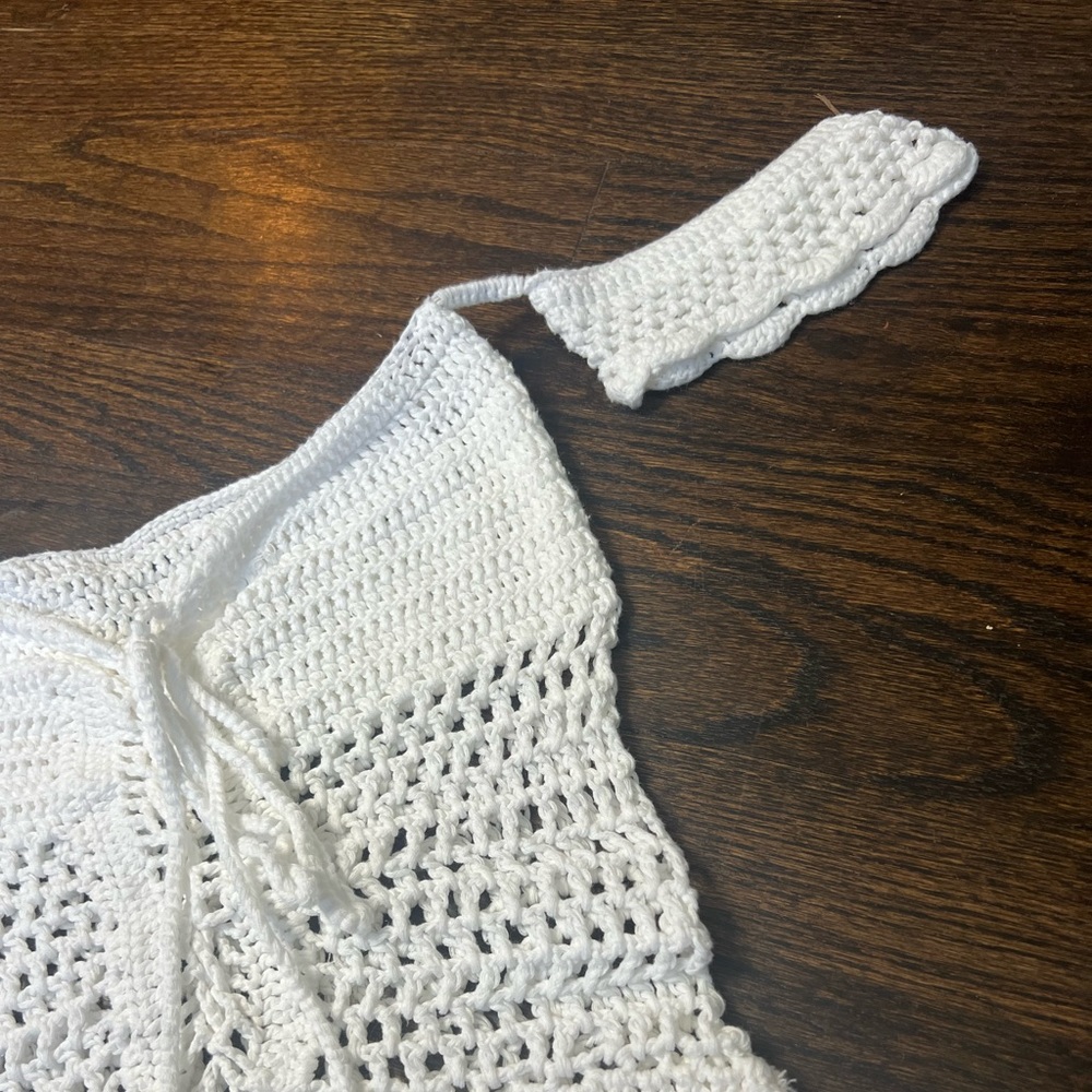 Absolutely stunning Hand Crochet romper or bathing suit! White cotton yarn small - Picture 2 of 13